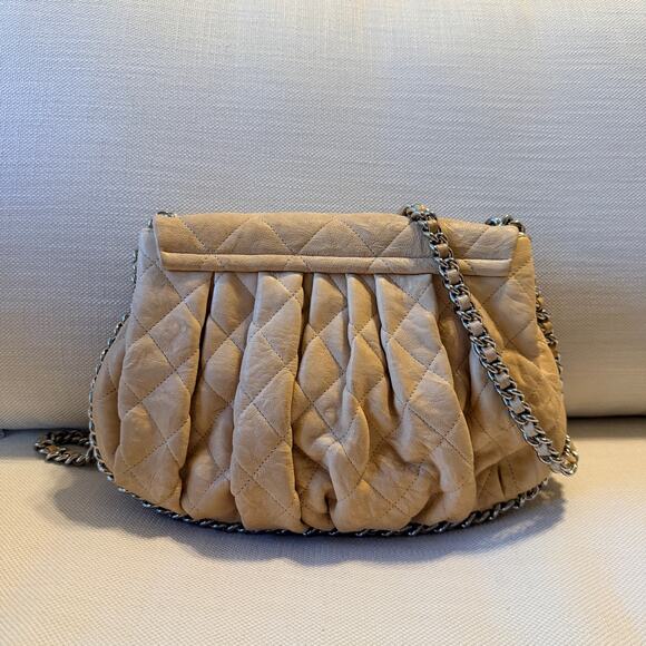 Chanel Beige Quilted Leather Flap Bag with Chain | Authentic | Full Set - Picture 2 of 15